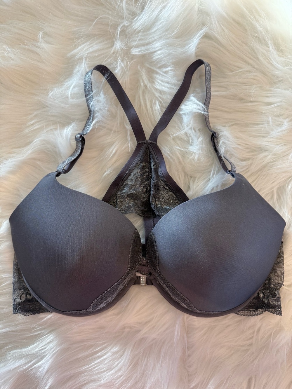 🌹 La SENZA Lace Racerback Push-Up Bra with Rhinestone Front Clasp - 36D